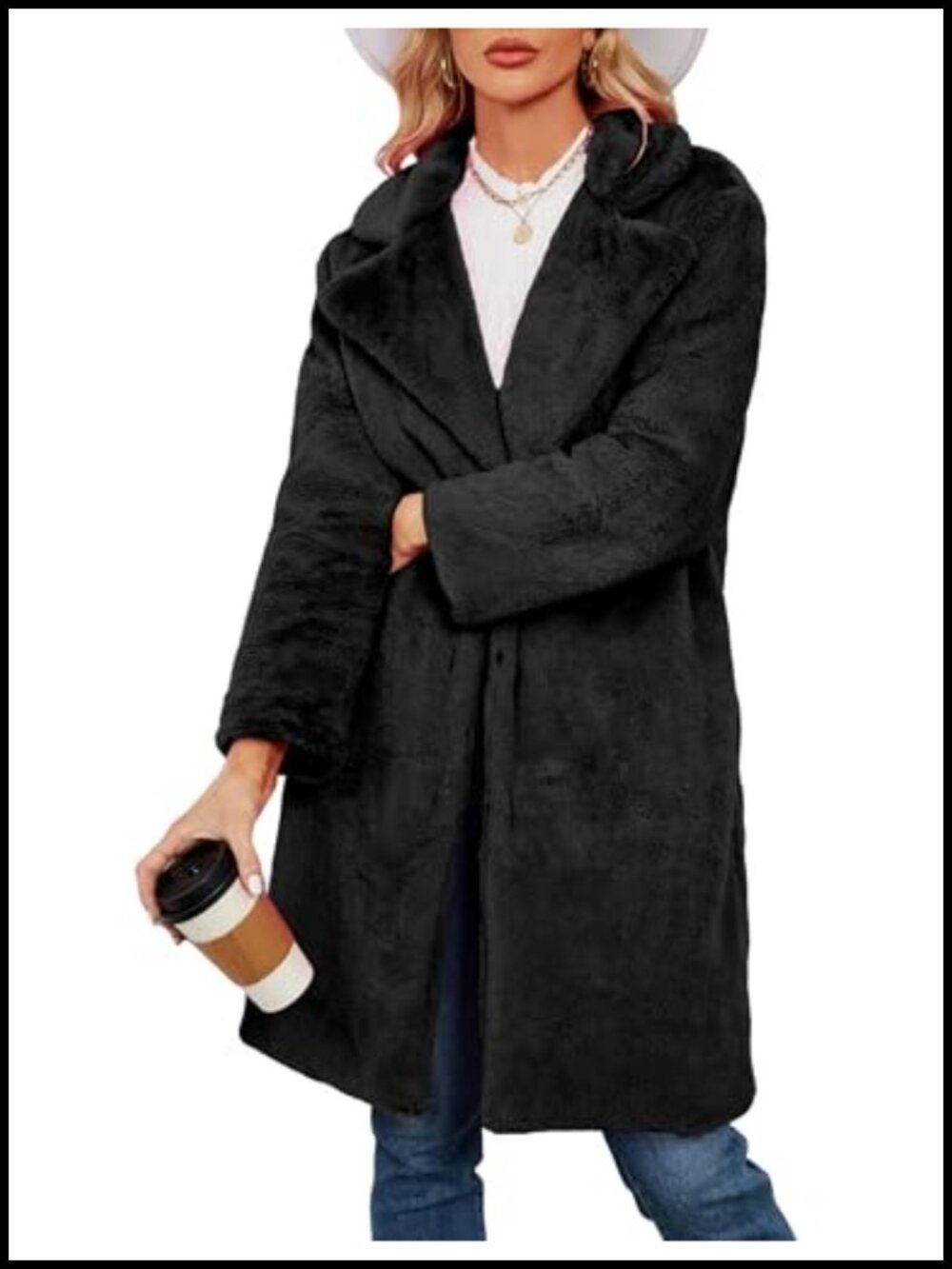 Faux Fur Long Winter Coat Fuzzy Warm Jacket with Pockets
